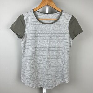 Lululemon Love Crew‎ III T-Shirt Womens Size 6 Gray Sage Green Stripe Tee